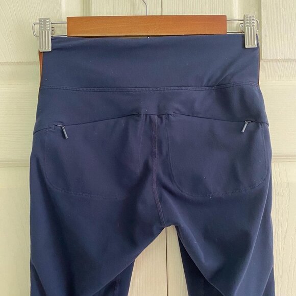 Athleta Women's Navy Track Tux Tight Brown Stripe Active Leggings Size XS Petite - Picture 6 of 10